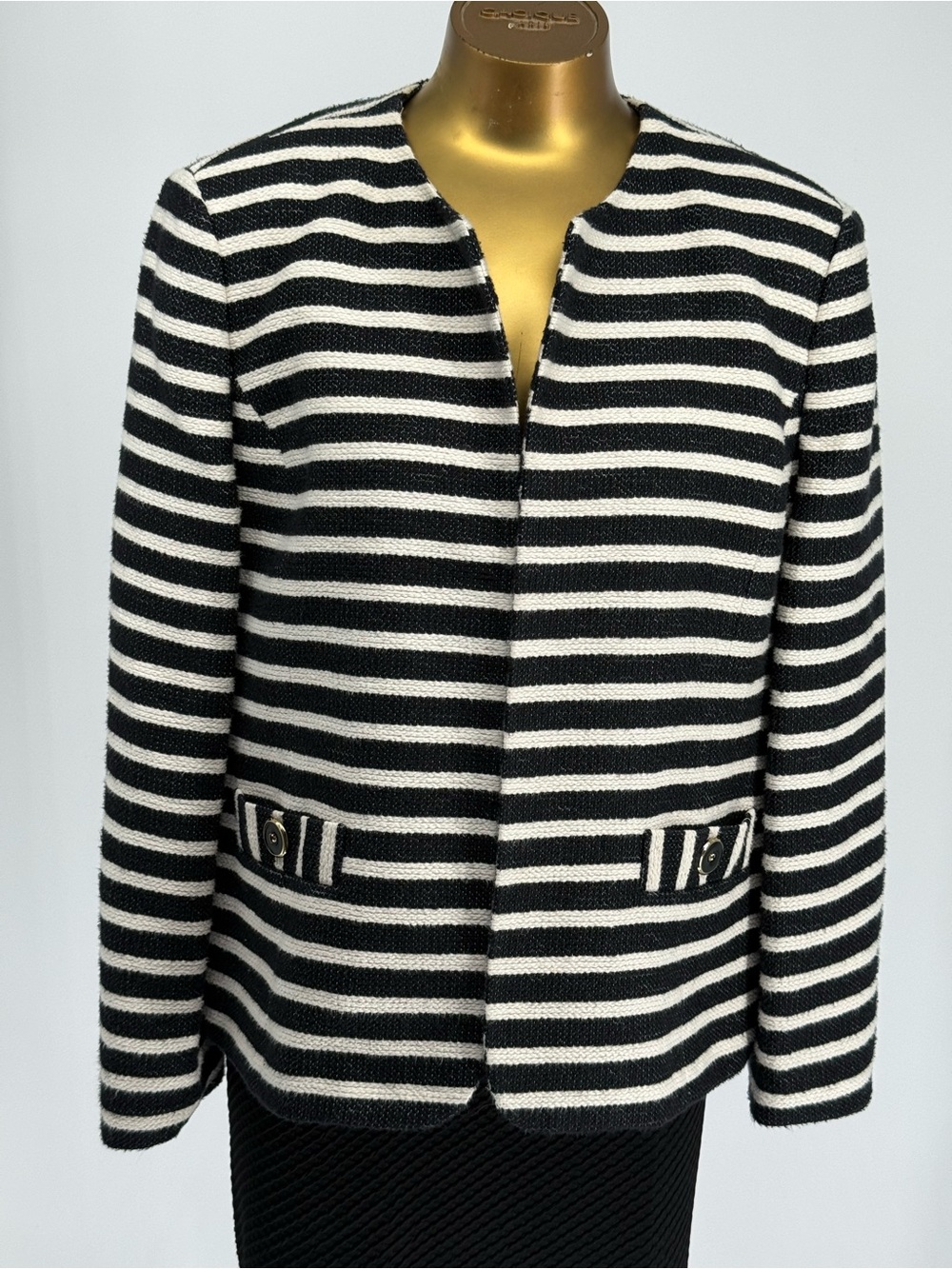 Kasper Separates Black and Ivory Striped Textured Blazer Size XL